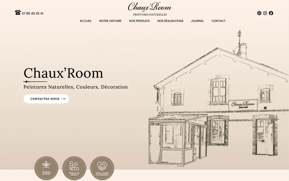Page d’accueil du site Chaux’Room, peintures naturelles